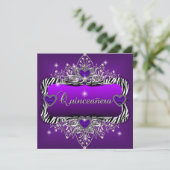 Invitation Quinceanera 15e fête d'anniversaire Purple Zebra N (Debout devant)
