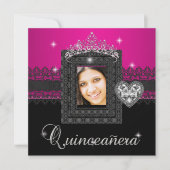 Invitation Quinceanera 15e fête d'anniversaire Rose Black Lac (Devant)