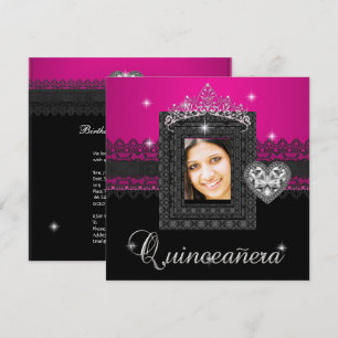 Invitation Quinceanera 15e fête d'anniversaire Rose Black Lac