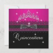 Invitation Quinceanera 15e fête d'anniversaire Rose Black Lac (Devant)