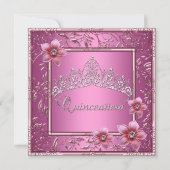 Invitation Quinceanera 15e fête d'anniversaire rose Tiara ros (Devant)
