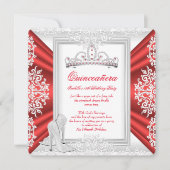 Invitation Quinceanera 15e fête d'anniversaire Rouge blanc (Devant)