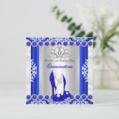 Invitation Quinceanera 15e fête d'anniversaire Royal Blue Hee (Debout devant)