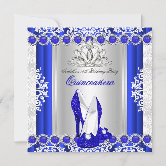 Invitation Quinceanera 15e fête d'anniversaire Royal Blue Hee (Devant)