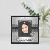 Invitation Quinceanera 15e fête d'anniversaire Silver Black L (Debout devant)