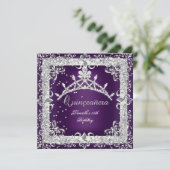 Invitation Quinceanera 15e fête d'anniversaire Silver Purple (Debout devant)