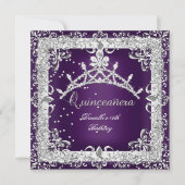 Invitation Quinceanera 15e fête d'anniversaire Silver Purple (Devant)