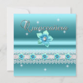Invitation Quinceanera 15e fête d'anniversaire Turquoise bleu (Devant)