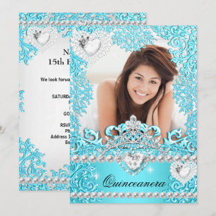 Invitation Quinceanera 15e fête d'anniversaire Turquoise Blue