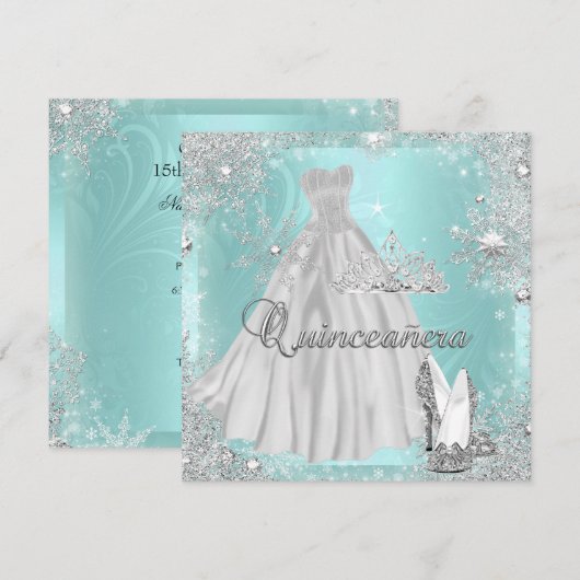 Invitation Quinceanera 15e fête d'anniversaire Turquoise d'ar (Devant / Derrière)