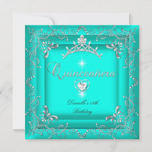 Invitation Quinceanera 15e fête d'anniversaire Turquoise Tiar (Devant)