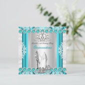 Invitation Quinceanera 15e fête d'anniversaire Turquoises tal (Debout devant)