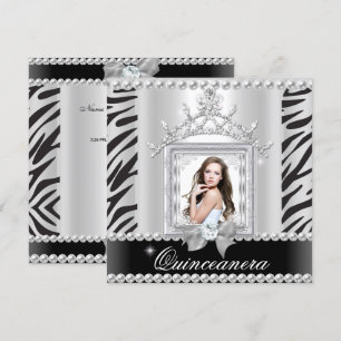 Invitation Quinceanera 15e fête d'anniversaire Zebra Black Wh