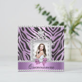 Invitation Quinceanera 15e fête d'anniversaire Zebra Lilac Pe (Debout devant)
