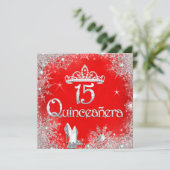 Invitation Quinceanera 15e Fête des flocons d'argent rouge 2 (Debout devant)