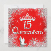 Invitation Quinceanera 15e Fête des flocons d'argent rouge 2 (Devant)