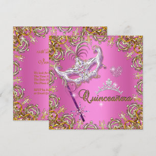 Invitation Quinceanera 15e Fête Masquée Rose Or