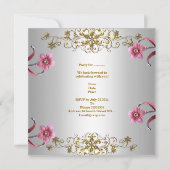 Invitation Quinceanera 15e Fleurs roses blanches Gold Tiara (Dos)