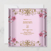 Invitation Quinceanera 15e Fleurs roses Gold Tiara (Dos)