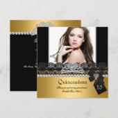 Invitation Quinceanera 15e Gold Silver Photo Black Lace (Devant / Derrière)