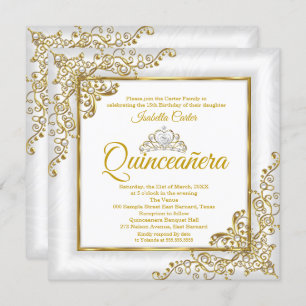 Invitation Quinceanera 15e Gold White Pearl Tiara Photo