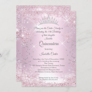Invitation Quinceanera 15e hiver du flocon de neige rose