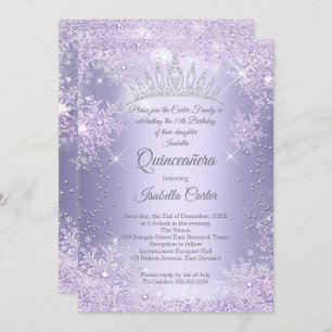 Invitation Quinceanera 15e hiver du flocon de neige violet Li