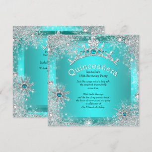 Invitation Quinceanera 15e Hiver Merveilleux Argent Sarcelle 