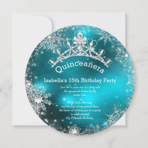 Invitation Quinceanera 15e Hiver Merveilleux Argent Sarcelle