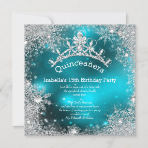 Invitation Quinceanera 15e hiver Wonderland Argent Turquoise