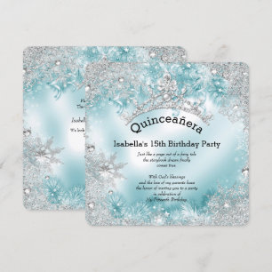Invitation Quinceanera 15e hiver Wonderland Argent Turquoise
