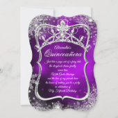 Invitation Quinceanera 15e hiver Wonderland Argent violet (Devant)