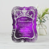 Invitation Quinceanera 15e hiver Wonderland Argent violet (Debout devant)