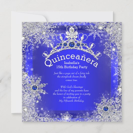 Invitation Quinceanera 15e hiver Wonderland Royal Blue (Devant)