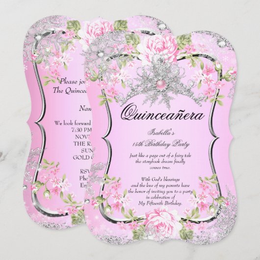 Invitation Quinceanera 15e hiver Wonderland Sweet Pink (Devant / Derrière)