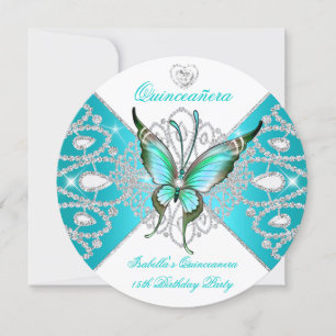 Invitation Quinceanera 15e Joli papillon bleu Turquoise Nouve