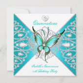 Invitation Quinceanera 15e Joli papillon bleu Turquoise Nouve (Devant)