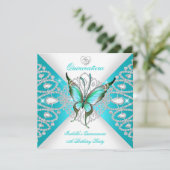 Invitation Quinceanera 15e Joli papillon bleu Turquoise Tiara (Debout devant)