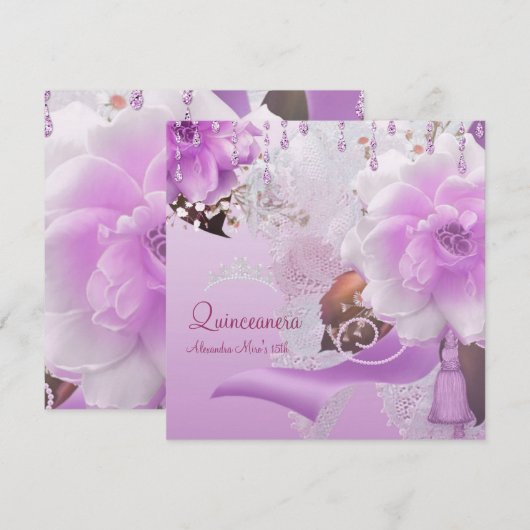 Invitation Quinceanera 15e Lilac rose floral blanc (Devant / Derrière)