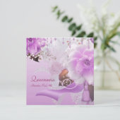 Invitation Quinceanera 15e Lilac rose floral blanc (Debout devant)