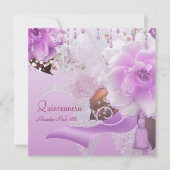 Invitation Quinceanera 15e Lilac rose floral blanc (Devant)