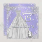 Invitation Quinceanera 15e Lilac Silver Snowflakes Party (Devant / Derrière)