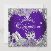 Invitation Quinceanera 15e Masque d'argent pourpre Tiara (Devant)
