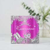 Invitation Quinceanera 15e Masque d'argent rose chaud Tiara (Debout devant)