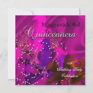 Invitation Quinceanera 15e Masquerade Masques Rose Violet