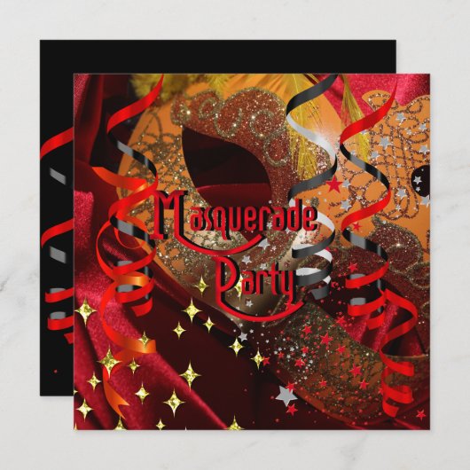 Invitation Quinceanera 15e Masquerade Party Rouge noir Masque (Devant / Derrière)