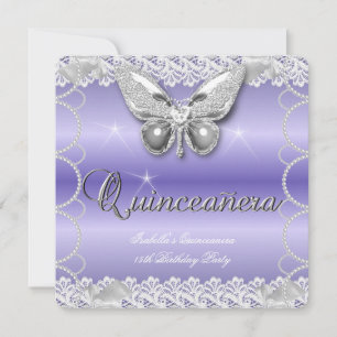 Invitation Quinceanera 15e Mauve Lace Butterfly Pearl Party