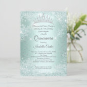 Invitation Quinceanera 15e Monnaie Turquoise Flocon de neige  (Debout devant)