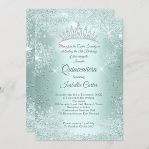 Invitation Quinceanera 15e Monnaie Turquoise Flocon de neige 