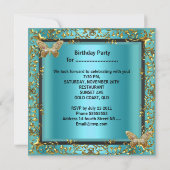 Invitation Quinceañera 15e papillon bleu Turquoise Gold (Dos)